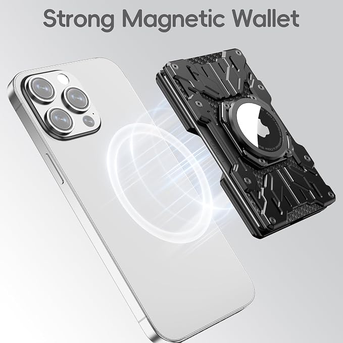 Minimalist Mens Wallet RFID Blocking - Slim Metal Wallet With Airtag Holder - Compact Credit Card Holder Mini Size, Metal, Carbon Fiber (Black)