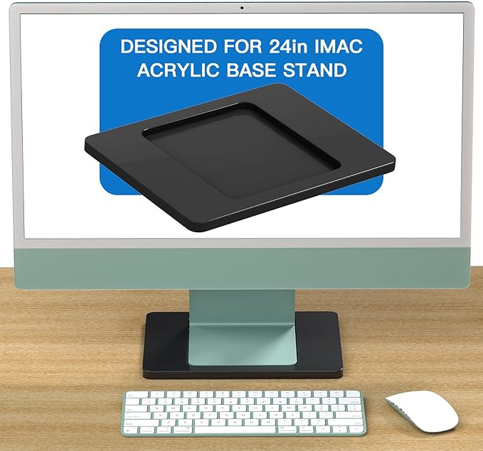 Acrylic Stand Base Widener for 24-inch iMac 2021-2024 M1/M3/M4 Chip - Stability Plate with Anti-Slip Design & Enhanced Support for iMac 24 inch (Black)