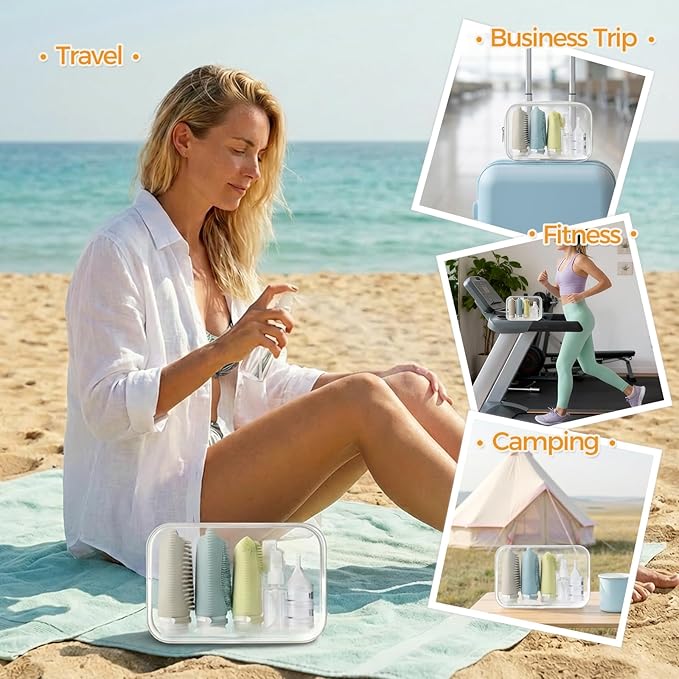 Silicone Travel Bottles for Toiletries, 3.4 oz Travel Bottles TSA Approved, Multifunctional Cleaning Travel Toiletry Bottles Set, Refillable and Leakproof Travel Squeeze Bottles