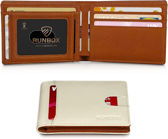 RUNBOX Wallet for Men Slim 11 Credit Card Holder Slots Leather RFID Blocking Small Thin Men's Wallet Bifold Minimalist Front Pocket Large Capacity Gift Box