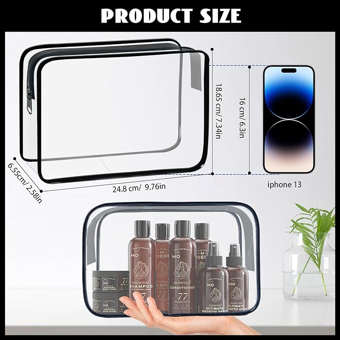 YedsIntu 16 Pack Waterproof Cosmetic Bag TSA Approved Toiletry Bag, Portable Travel Pouch with Zipper, Vinyl Plastic Organizer Storage for Men and Women (Black-L)