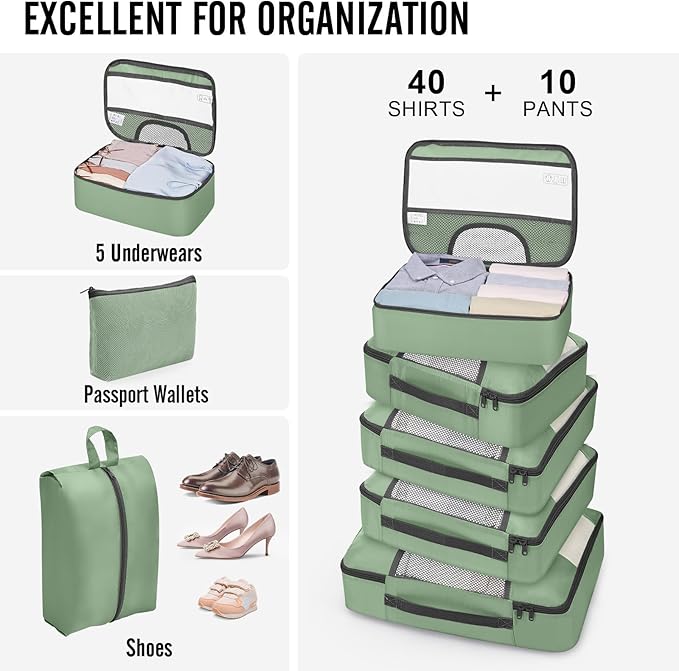 Veken 10 Set Packing Cubes for Travel Essential, Suitcase Organizer Bags in 4 Sizes, Carry-On Luggage Accessories with Large Laundry & Hanging Toiletry Bag, Must-Have for Airplane, Road Trip & Camping