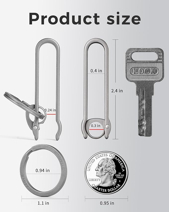 FEGVE Titanium Key Belt Clip Keychain Clip for Men, Belt Loop Key Ring Chain Holder Key Hook for Pants Purse