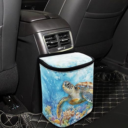 Car Trash Bin Collapsible Car Organizers and Storage for Front Seat Multipurpose Trash Bag Automotive Garbage Can Car Accessories Interior Car Organizer, Sea Turtle Print
