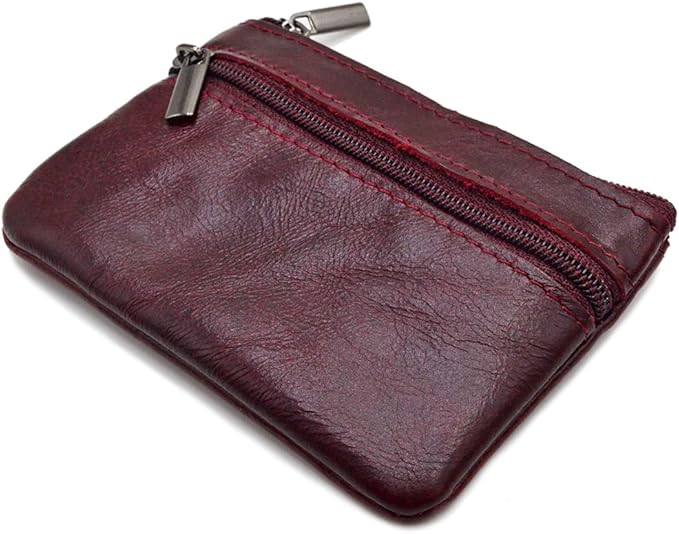 Freezx Women Genuine Leather Coin Pouch Zip Mini Purse Wallet Key Chain Double Zipper