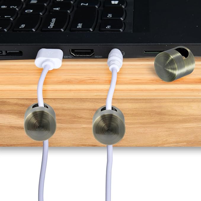 10 Sets Charger Holders for Cords, Antique Copper Color Adjustable Cable Anchor Holders, Adhesive Metal Cord Clips, Cable Management Wire Organizers for Desk, Office, Nightstand