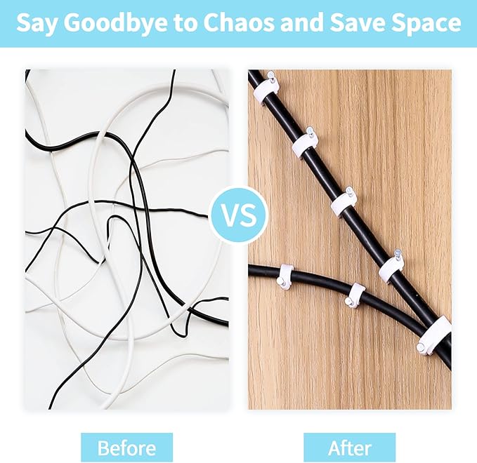 Abnii Cable Clips, 100 Pcs, 8mm, Wire Wall Clips with Steel Nails, Cable Management Organizer Clips, Cable Tacks Coax Holder Clips, RG6 RG59 CAT6 RJ45 Cable Cord Clips, White