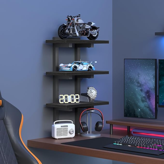 Clamp On Desk Organizer, 3-Tier Desktop Bookshelf, Adjustable Desk Storage Shelf, Metal Frame, for Office, Study and Game Room, Black DSBK3601