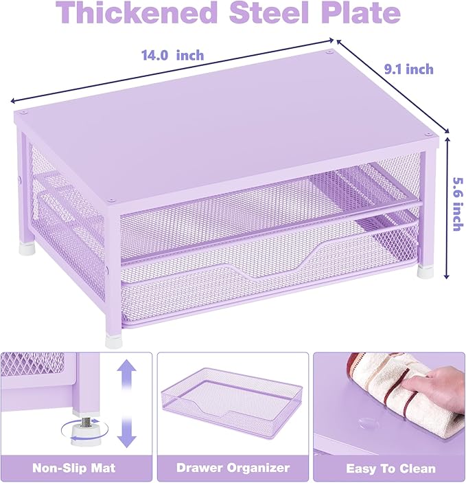 OPNICE Computer Monitor Stand Riser, Desk Organizer with Drawer, Printer & Laptop Stand, Office Desk Accessories & Workspace Desktop Organizers Storage for Office Supplies(Purple)