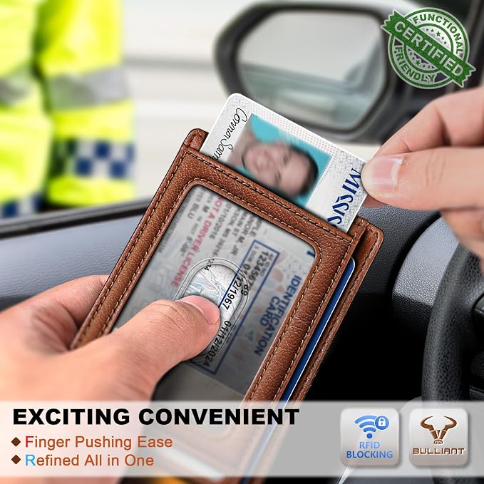 BULLIANT Men Wallet,Slim Leather Wallet Money Clip Card Hodler For Men Gift 8 Cards RFID Blocking