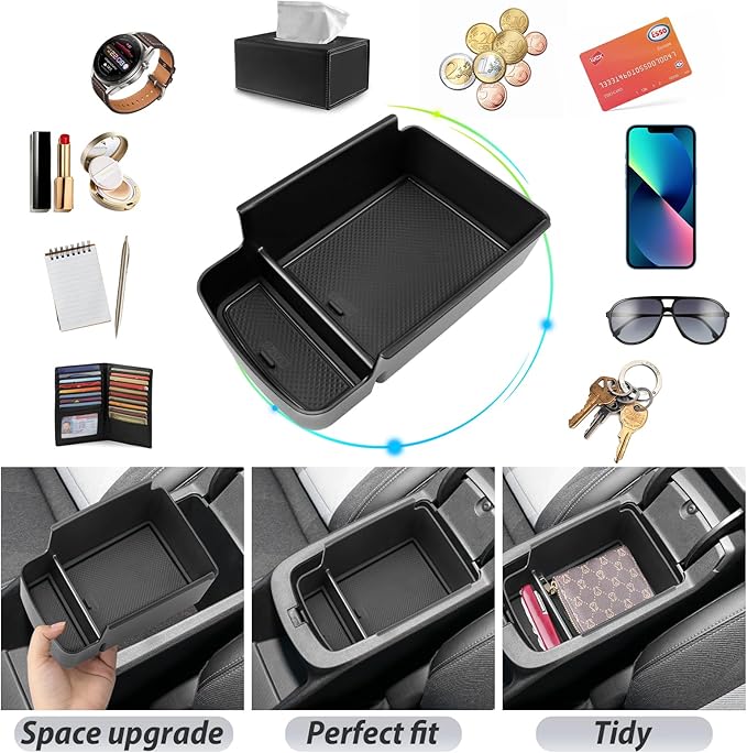 SKTU for 2024 2025 2026 Chevrolet Trax Center Console Organizer 2024-2026 Chevy Trax Insert ABS Materials Tray Armrest Storage Box 2024 2025 2026 Chevy Trax Accessories with Sunglasses Holder (Black)