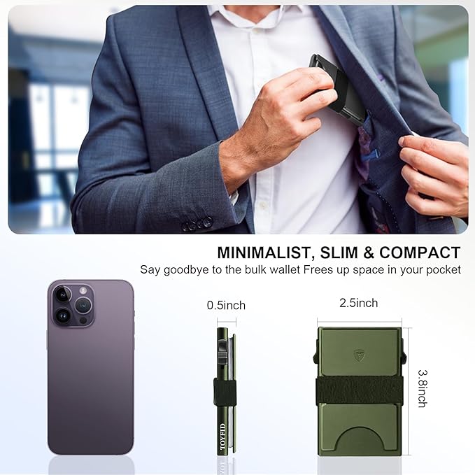 TOYFID Metal Wallet with Quick Access to Cards, Aluminum Card Holder Pop Up Wallet for Men, RFID Minimalist Wallet for Men that Can Hold 14+ Credit Cards, Ideal Gift for Men, Army Green