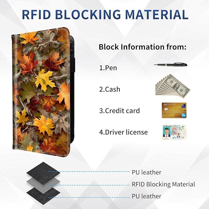 DEGDFSGR Checkbook Cover PU Leather Checkbook Covers for Women for Duplicate Checks, Check Book Covers with RFID Blocking Function for Personal Checkbook, Autumn Leaf