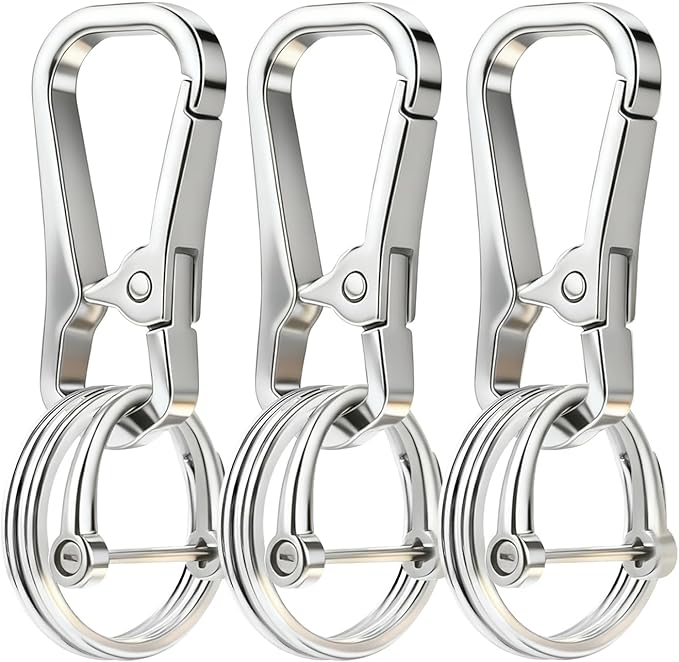 Metal Keychain Clip with Key Rings and D Ring, Heavy Duty Carabiner Key Chain Hook Holder for Car Home Keys