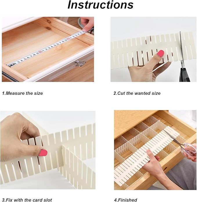 Onerbuy 8pcs Adjustable Grid Drawer Dividers DIY Plastic Closet Separator Tidy Organizer Container for Underwear Socks Belt Office Supplies(Beige)