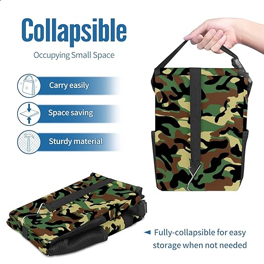 Car Trash Can Camouflage Army Pattern Wate-rproof Auto Garbage Bag Car Trash Can with Lid Leak-Proof Car Storage Bag Hanging for Headrest Collapsible and Portable with Storage Mesh Pocket