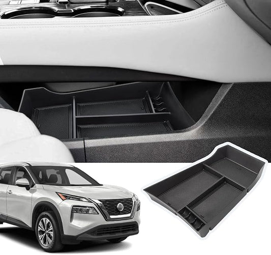 Center Console Organizer Compatible with Nissan Rogue 2021-2025 2026 Armrest Storage Box Insert Tray Interior Secondary Accessories (Lower Center Console Tray)