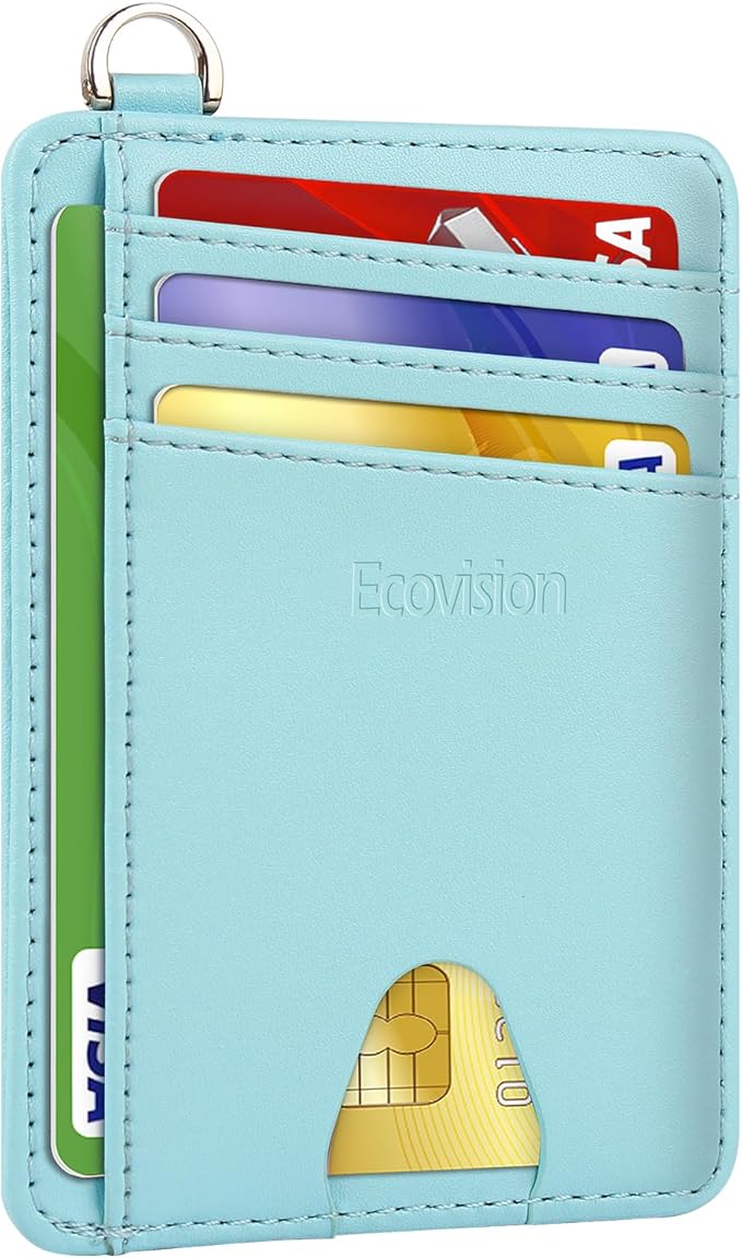 EcoVision Slim Minimalist Front Pocket Wallet, RFID Blocking Credit Card Holder Wallet with Detachable D-Shackle for Men Women