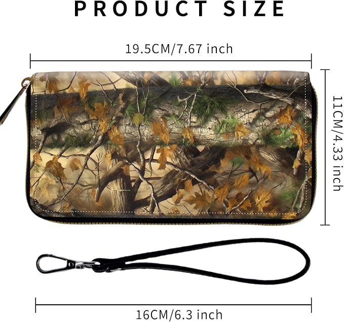 Wallet,Leather Long Wallet Suitable For Ladies And Teenagers - Detachable Wristband + RFID Travel Wallet With Card Slot - Forest Camouflage