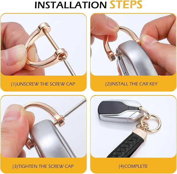 Car Keys Keychain, Leather Key Chain, Black Leather Wristlet Keychain with 2 Key Ring andAnti-Lost D-Ring, Keyfob holder for Women Men (Black)