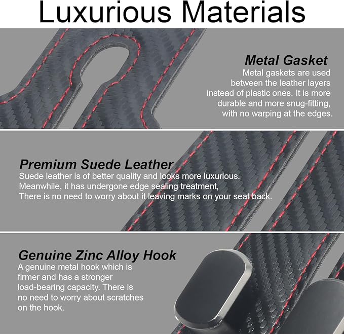 Car Seat Hooks for Headrest,Purse Hook & Back Storage Hook, Zinc Alloy & Suede Material Heavy Duty Car Hooks for Purses and Bags,Universal Fit for Most Vehicles (Carbon)
