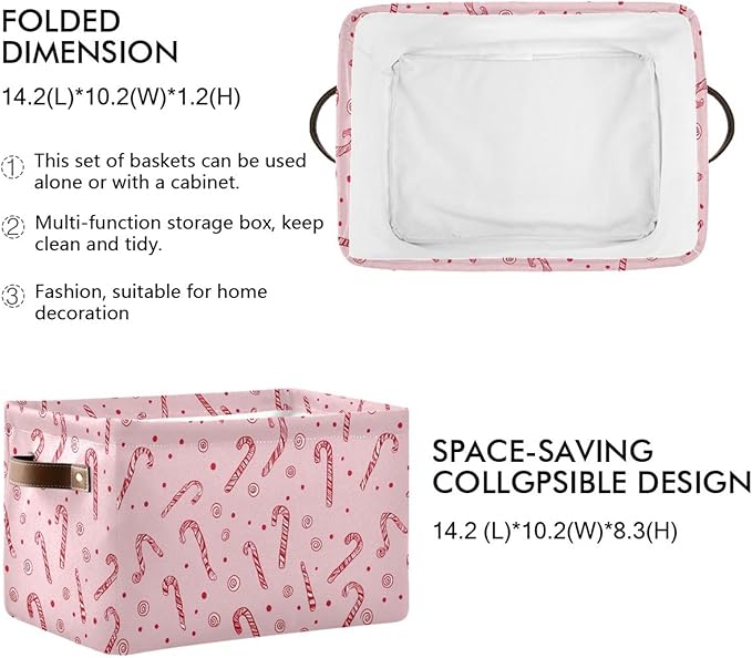 Aslsiy Storage Basket Candy Cane and Ornament on Pink Nursery Bins Baby Canvas Box Clothes Shelf Basket Laundry Hampers 2 Pcs