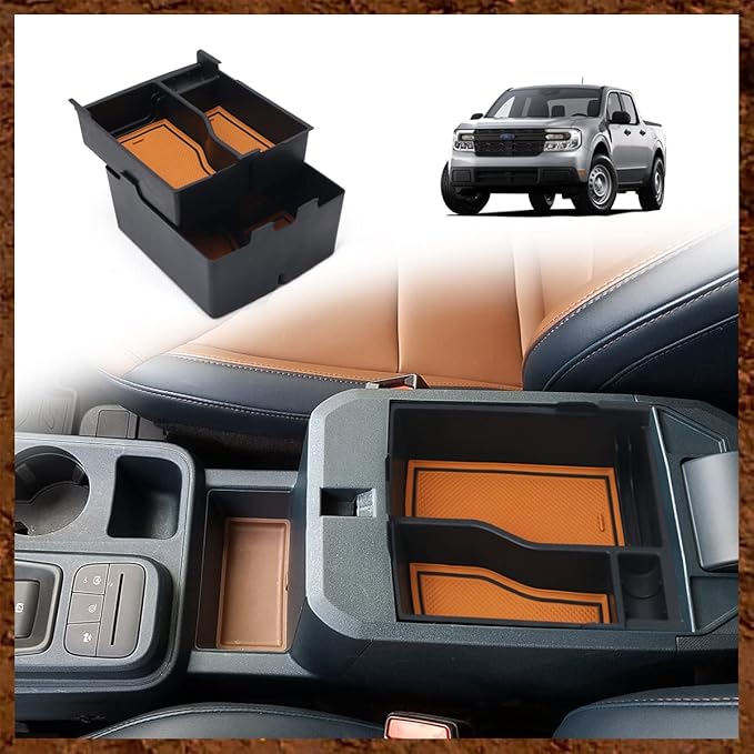 Muslogy for Maverick Center Console Organizer Tray 2 Layers Armrest Storage Box Secondary Insert Tray ABS Material Pickup Interior Accessories Compatible with Ford Maverick 2022-2026 (Light Brown)