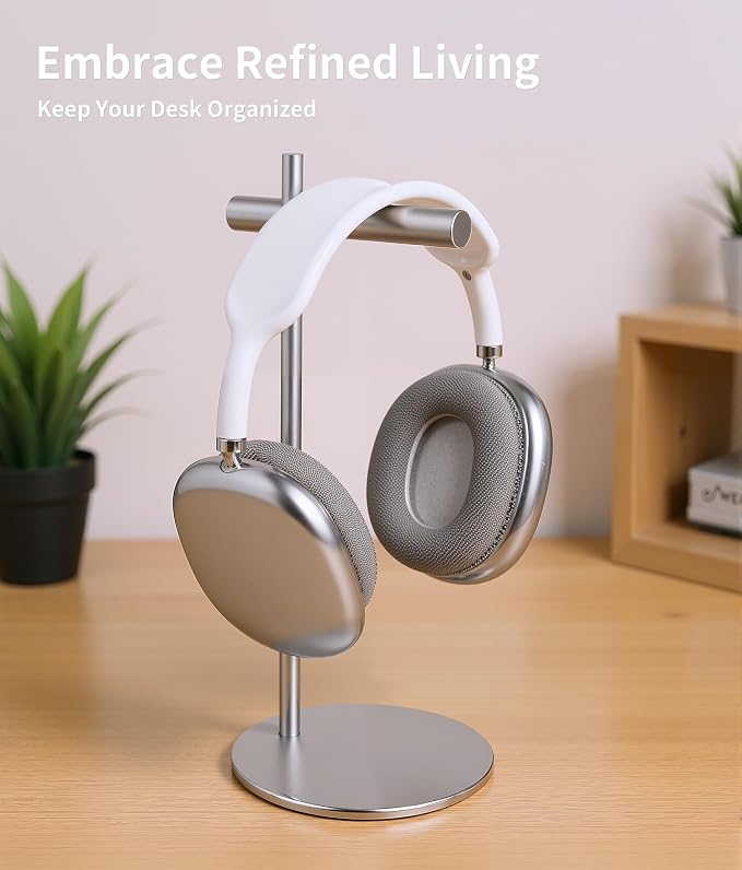 Aluminum Alloy Headphone Stand for Desk with Non-Slip Base - Universal Headset Stand Compatible with Over-Ear, On-Ear and Neckband Headphones (Silver)
