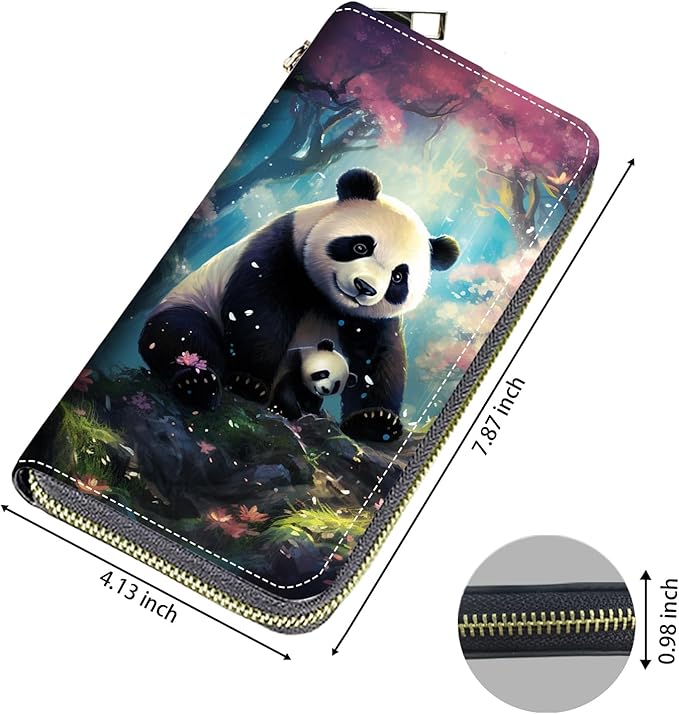 Women's Large Capacity Wallet, Portable PU Leather Zipper Wallet for Smart Phone/Card/Coin/Cash, Multifunctional Clutch Wallet with Removable Wristlet Strap, Cute Panda