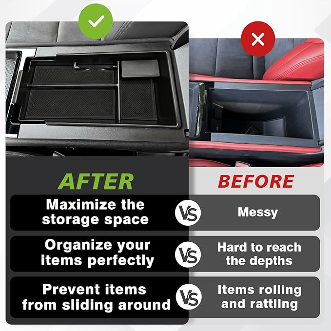 BestEvMod Center Console Organizer Tray Compatible with Chevy Blazer EV 2026 2025 2024 2023 Interior Accessories Armrest Storage Box ABS Material with PVC Trim & Removable Coin Holder (Black)