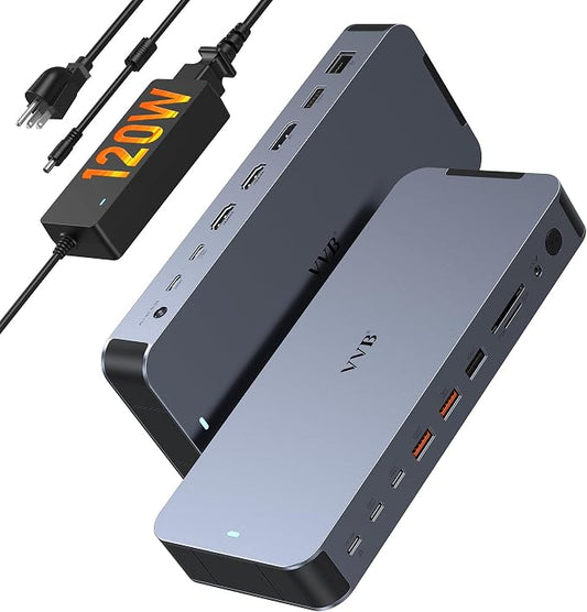 USB C Docking Station Dual Monitors Type C Hub Multiple Adapter Dongle for Dell HP Lenovo Laptop USB C Dock Triple Display with 2 HDMI,DisplayPort 8K,120W Power Supply&30W Charging,10Gbps USB A/C Port