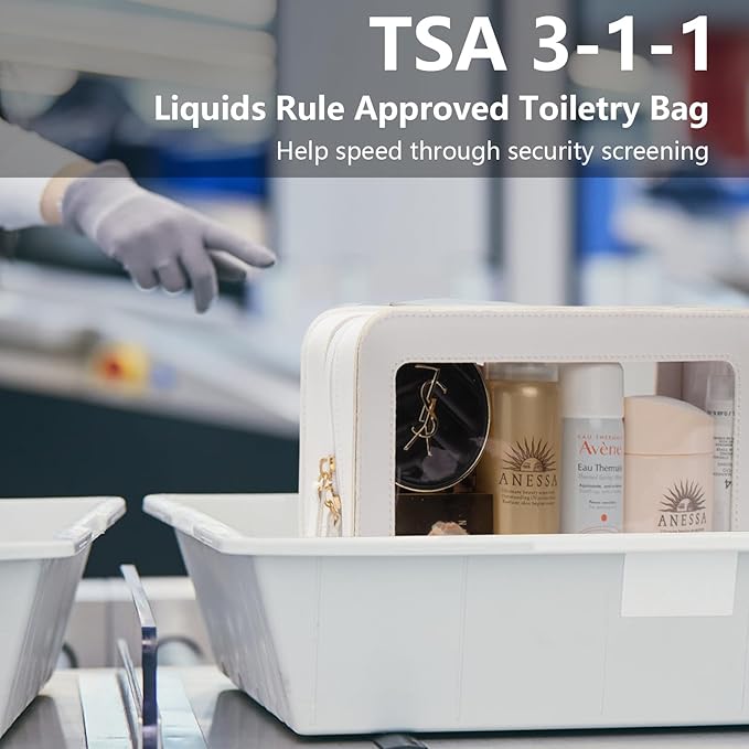 LETGO Clear Makeup Bags, TSA Approved Toiletry Bag with Zipper, Portable Make Up Organizer Traveling Compact Car Bag for Essentials(Clear-White)