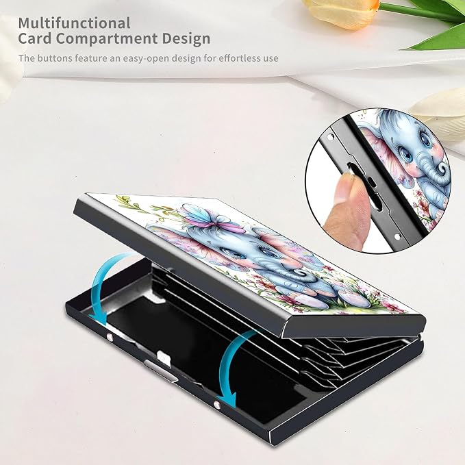 RFID Metal Wallet Credit Cards Holder Slim Mini Business Card Holder Metal ID Case Gift for Men Women,Baby elephant
