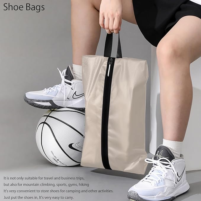 Shoe Bag for Travel, Waterproof Extra Large Shoe Storage Organizer with Handle, Multi-Functional Odor-Resistant Shoe Pouch for Gym, Soccer, Golf, Tennis Soccer Cleats Bag 16.5 x 9.8 Inches (Off white)