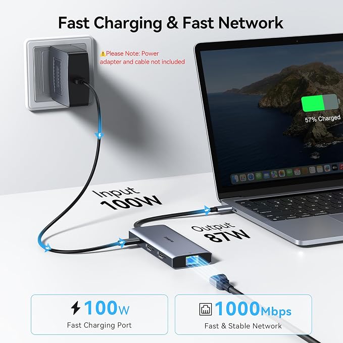 USB C Docking Station Dual HDMI Monitors Adapter USBC to Dual HDMI 8K Video | Laptops Docking Station 3 Monitors USB C to 2 HDMI with Alt Mode Video Output HDMI 3*10G PD USB Port Ethernet for Dell HP