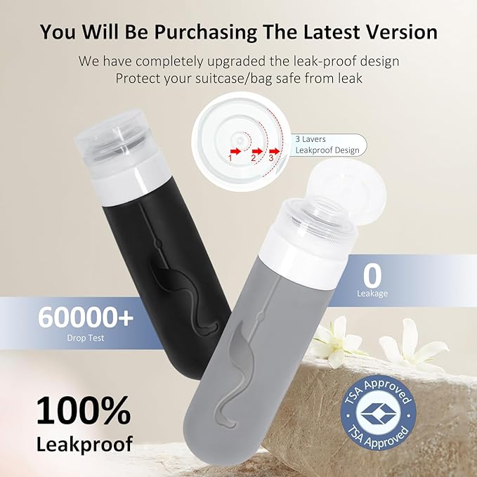 Vipop Empty 3 oz Travel Size Bottles Toiletries Containers for Toiletries Liquids，Small Silicone Mini Refillable Leak Proof TSA Approved Travel Bottles for Creams Shampoo and Conditioner Traveling