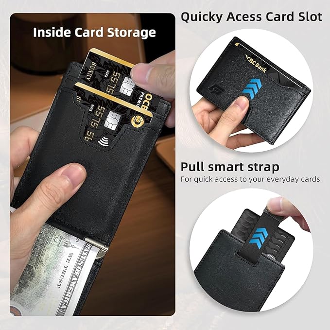 Slim Minimalist Wallet for Men- Money Clip Wallet | Bifold Men Wallets | RFID Blocking Wallet | Genuine Leather Wallets for Men | 12 Card Holder Mens Wallet | Mens Front Pocket wallet
