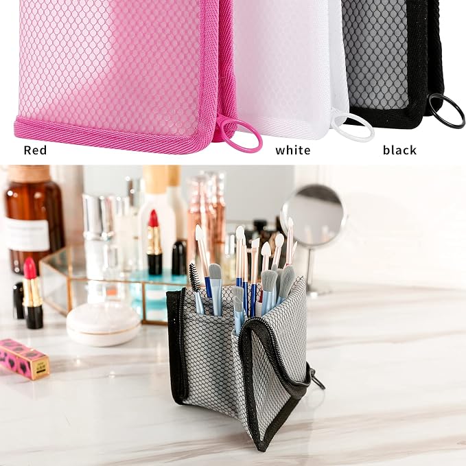 patu Standing Travel Toiletry Bag - Transparent Waterproof PVC Mesh Pouch with Triangle Design for Bathroom Essentials & Personal Care, Black