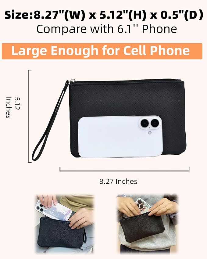 2 Pack Small Zipper Pouch Mini Makeup Bag for Purse Lipstick Cosmetic Travel Make Up Organizer for Women Essentials Feminine Products, Car Change Coin Holder 8x5 Phone Wristlet Wallet, Black Red