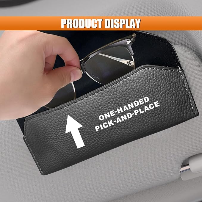 Sunglass Holder for Car Visor, Magnetic Leather Auto Sun Visor Eyeglasses Protective Storage Case with Mount Clip, Vehicle Interior Eyewear Organizer Accessory for Most Cars (Black)