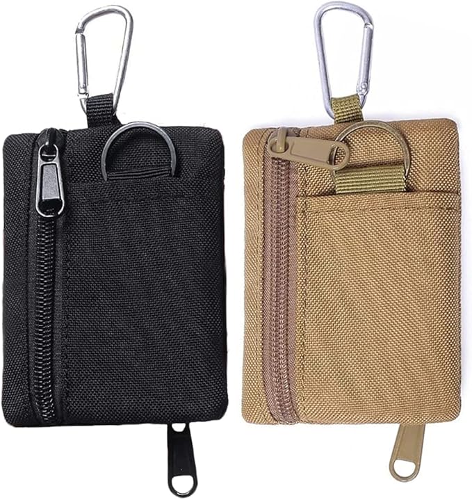 Tactical Keychain Pouch - Military Mini Size Belt Gear EDC Pocket Organizer as Coin Purse ID Card Holder Car Fob Key Waist Case Wallet Earphone Pack (Black+khaki)
