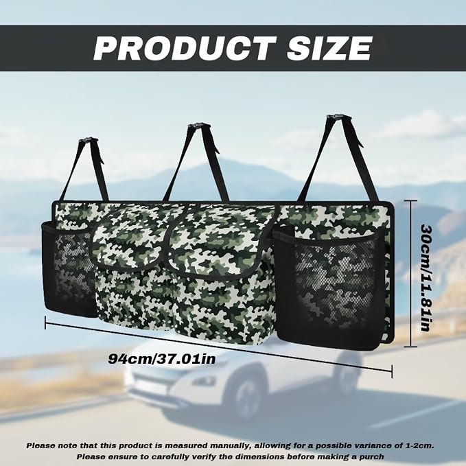 Camo Print Hanging Trunk Organizer with Adjustable Strap, Back Seat Organizer for SUV, Waterproof Collapsible Cargo Storage Bag Backseat Storage Organizer Bag Keep Your Trunk Neat