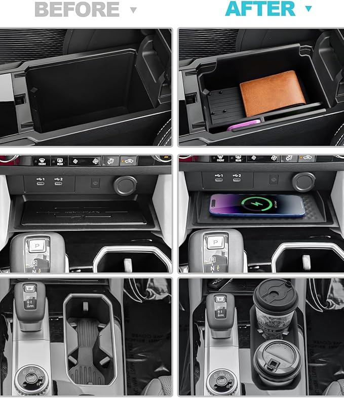 CDEFG 3Pcs for 2025 2026 Mitsubishi Outlander Center Console Organizer for 2025 2026 Mitsubishi Outlander Accessories Middle Console & Wireless Charging Cover & Cup Holder(for Gas Version Only)