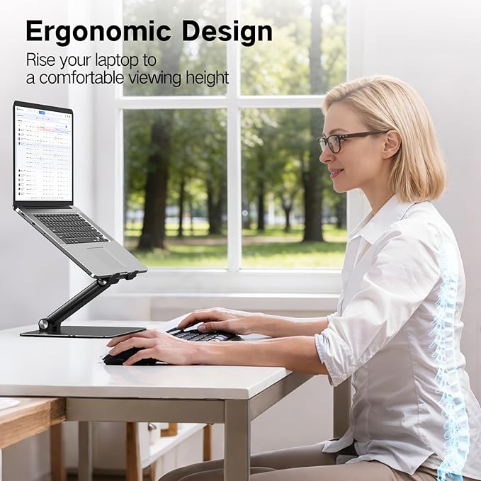 Adjustable Laptop Stand for Desk, Metal Foldable Laptop Riser, Portable Laptop Holder, Ventilated Cooling Computer Notebook Stand Compatible with 10-17.3” Laptops