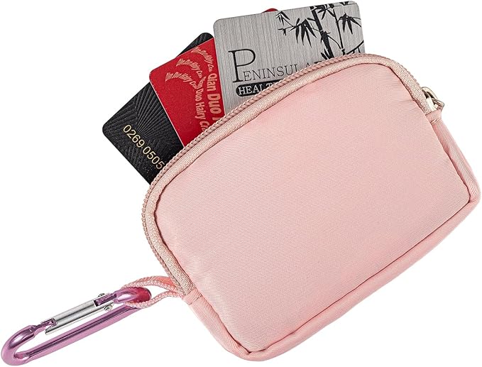 2-Piece Mini Pouch with Carabiner Clip, Unisex Small Organizer Case for Electronics, Makeup, and Accessories (Pink)