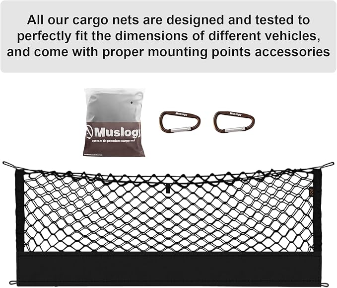 Muslogy Truck Bed Cargo Net Trunk Netting Compatible with 2014-2025 2026 Toyota Highlander Accessories, Pickup Cargo Organizer SUV Sedan Storage Net w/Heavy Duty Carabiners