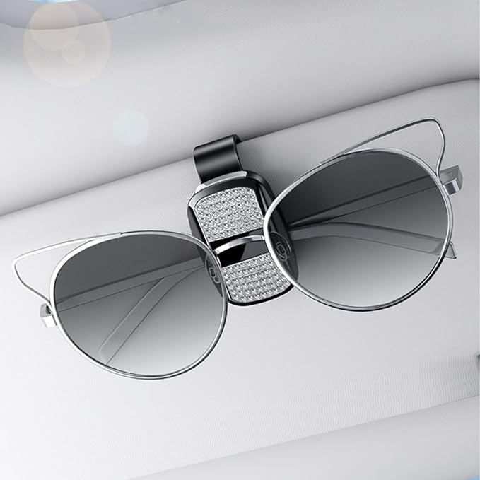 Sunglass Holder for Car Visor Clip, Push-Button Opening Car Sunglass Holder, Visor Sunglasses Holder Clip, Fits Cars, Trucks, SUVs and More (Diamond Surface Style)