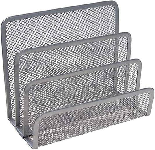 VANRA Small Letter Sorter Desktop Envelopes Holder Organizer Metal Mesh with 3 Vertical Upright Compartments (Silver)