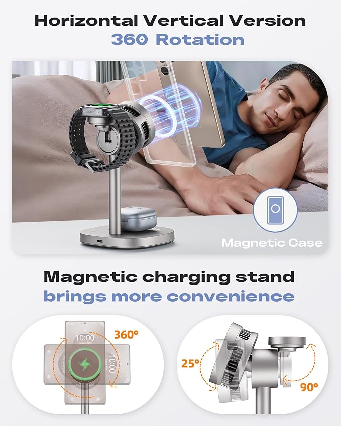Augnner Magnetic Wireless Charger for Samsung, 15W Android Fast 3 in 1 Charging Station with TEC Active Cooling Compatible with Samsung Galaxy S26Ultra/S25/Z Fold /Flip7, Samsung Watch/ Buds4Pro