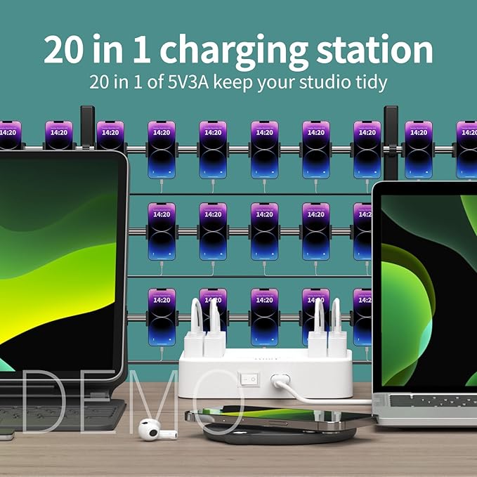 USB Charger Station 20 Ports, 180W Desktop Multi Port Charging Hub,20 Ports USB Charger for Multi Devices Compatible with iPhone/Huawei/LG/Google Pixel/Tablet/Other Devices
